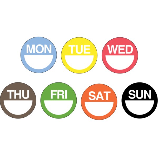 Dissolvable DaySpot Set - Monday thru Sunday 3 circle Assorted, PK7